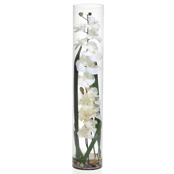 Faux Orchid In Glass Vase 3 Faux Orchid In Glass Vase